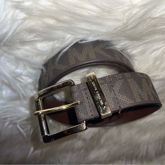 MICHAEL KORS BELT CHOCOLATE MK PRINTED LOGO GOLD SIZE MEDIUM - Picture 9 of 17